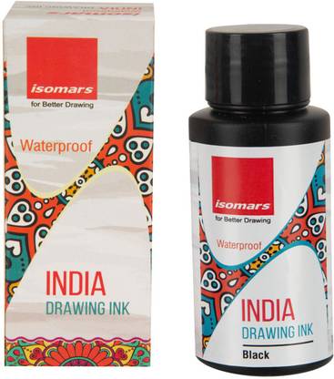 isomars India Waterproof Drawing Ink - 100ML - Black Ink Bottle