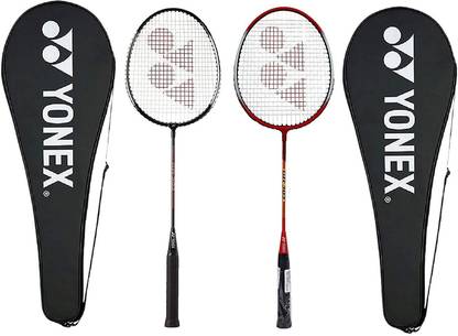 YONEX GR 303 Combo Aluminum Badminton Racquet with Full Cover, Set of 2 (Black/Red) Red, Black Strung Badminton Racquet