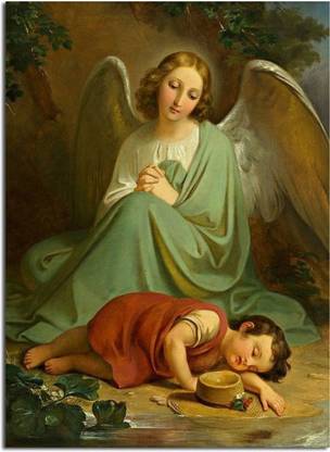 Aart Store Angel Fairy & Sleeping Child Hd Printed Canvas Painting Canvas 24 inch x 16 inch Painting