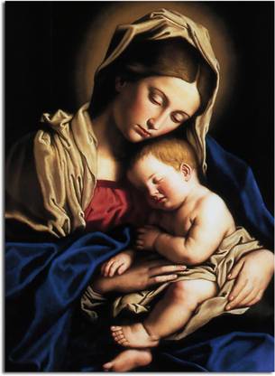 Aart Store Mother Mary & Baby Jesus Wall Painting For Living Room/ Bedroom Canvas 24 inch x 16 inch Painting