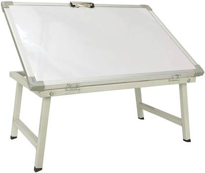 Helloperfect Foldable Study Table with White Board (White, Glossy) White board