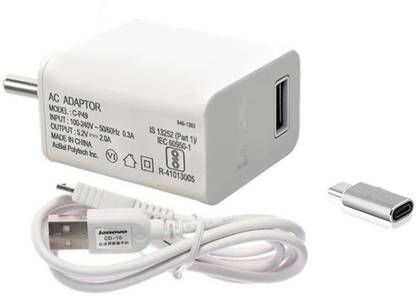 Lenovo Wall Charger Accessory Combo for Lenovo 2 Amp mobile charger, Lenovo A6000, Lenovo K6 Power, Lenovo Vibe K5 Note, Lenovo K3 Note, Support All Lenovo Models (WHITE)
