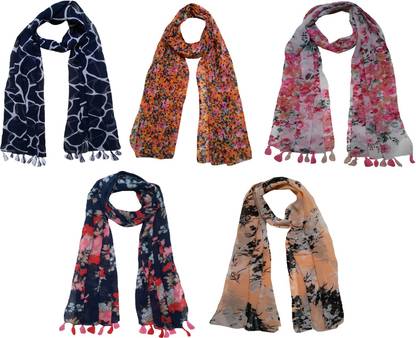 LETZ DEZINE Printed Chiffon Women Scarf