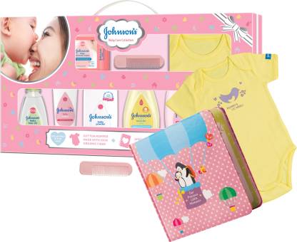 JOHNSON'S Baby Care Collection Gift Set with Organic Cotton Dress and Milestone Book (10 Pieces)