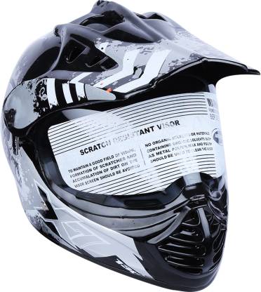 AutoGREEN Black with Silver ISI Certified Dashing and Stylish Piston Skull Designer Helmet Motorbike Helmet