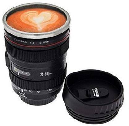JIVO Camera Lens Stainless Steel DSLR Shape Coffee Cup 400 ml Black. Stainless Steel, Plastic Coffee Mug