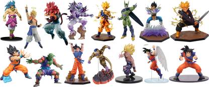 Toy Mela Ultimate Dragon Ball Z 15 Pcs Huge Collection DBZ Goku Gohan Frieza Picollo Vegeta Super Saiyan 4 Gogeta Broly Goku Kamehameha Cell Final Form Golden Frieza Trunks Action Figure Set Collectable Figures