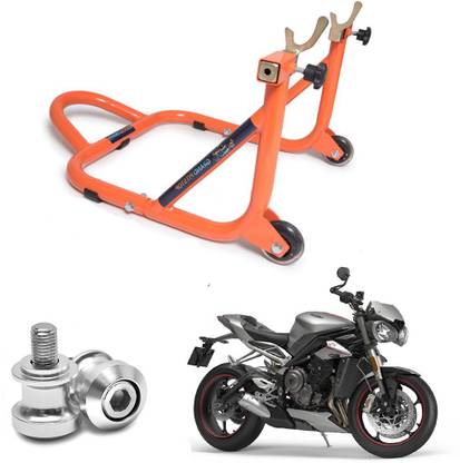 GrandPitstop Black/Orange Rear Paddock Stand with CNC Swingarm Slider Spools Paddock Stand Bobbins Swing Arm M8 for Triumph (Street Triple 675) Combo