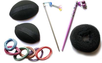 ShopTop Bun Maker 6pc. set Donut Bun, puff bumpit, bun stick and rubber band Bun Stick