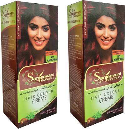 SANJEEVANI NATURAL BURGUNDY Hair Color Creme For Women & Men NO AMMONIA (Pack Of 2) , Burgundy