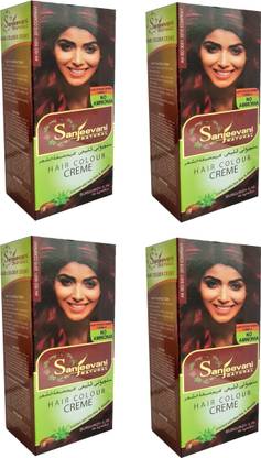SANJEEVANI NATURAL BURGUNDY Hair Color Creme For Women & Men NO AMMONIA (Pack Of 4) , Burgundy