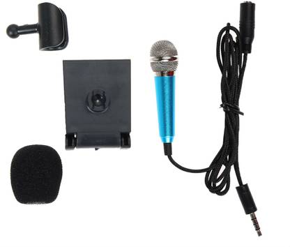 Zahuu Mini Condenser Microphone With 3.5mm Plug Mobile Phone And Mic Stand (Blue) Microphone