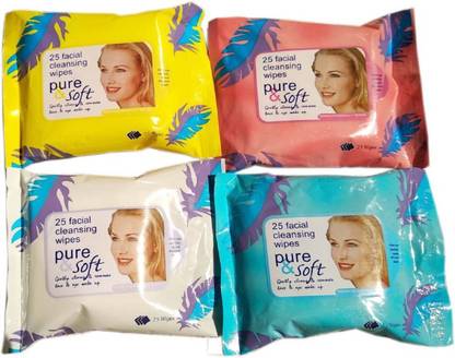 Glamzone FACIAL/FACE TISSUES -Wet-MAKEUP REMOVER-Soft -Tissue Paper Face Cleanser/Cleaning Wipes For Women & Girls - Pack Of 4 (Pack of 100)