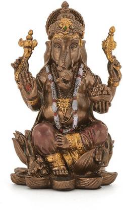 Collectible India Bronze Lord Small Ganesha Idol For Car dashboard Ganesh Statue for Home Office Decor Gifts Decorative Showpiece  -  8 cm