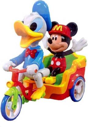 Smartcraft Mickey and Donald Duck Tricycle Toy ,Funny Electric Tricycle Toy with Music, Light and Rotation Feature for Kids (Multicolor)