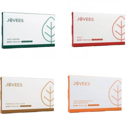 JOVEES Anti pigmentation and blemishes, Fruit, Anti Ageing & Fairness and Glow Mini Facial Value Kit. (Four flavour)