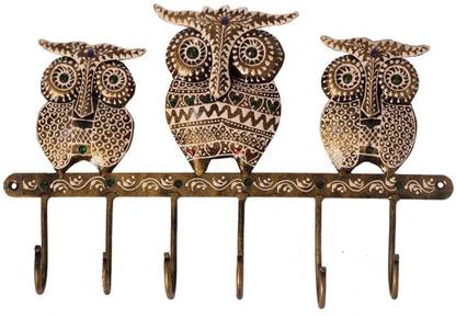 SV Traders CLASSIC IRON PAINTED MULTI COLOR OWL DESIGN METAL WALL HOOK HANGER WITH 6 HOOK Iron Key Holder