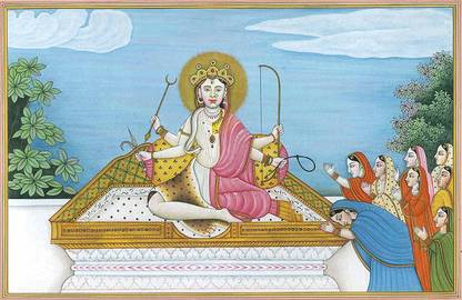 EXOTIC INDIA Devi Kameshwari - The Oneness of Shiva and Shakti Watercolor 7.5 inch x 11 inch Painting