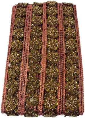 Dasync Copperish Golden Lace and Border Material Sequin Work Cotton Blend Saree Falls