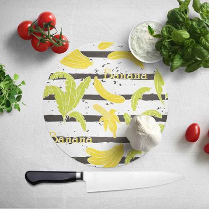 NISH! Fruit Chopping Board | Fruit Cutting Board - Pattern#020 (Tempered Glass, Round, Medium - 12" Diameter, Pack of 1, Multi Color) Glass Cutting Board