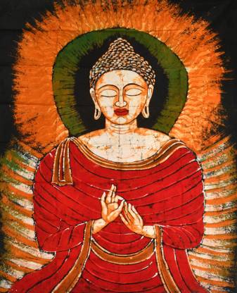 EXOTIC INDIA Buddha in the Dharmachakra Mudra Natural Colors 58 inch x 72 inch Painting