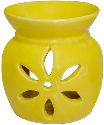Bright Shop Ceramic Aroma Tealight Diffuser Oil Burner Yellow Colour Flower Cut Design Room Freshner With 2 Candles & Fregrance Oil 10 ML Diffuser Ceramic Aroma Tealight Diffuser Oil Burner Yellow Colour Flower Cut Design Room Freshner With 2 Candles & Fregrance Oil 10 ML