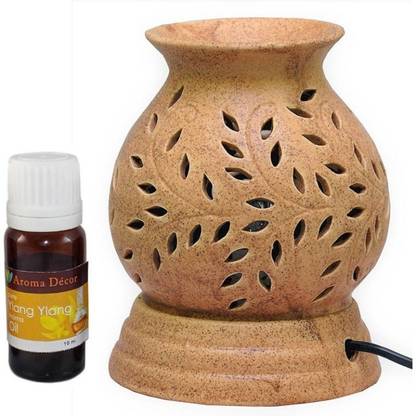 Lyallpur Stores Ceramic Aroma Electric Diffuser Oil Burner Matki Shape Leaf Cut Design With Fragrance Oil Diffuser Set Ceramic Aroma Electric Diffuser Oil Burner Matki Shape Leaf Cut Design With Fragrance Oil
