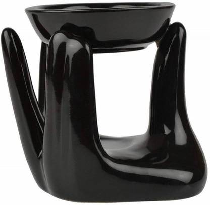 Bright Shop Ceramic Aroma Tealight Diffuser Oil Burner Black Colour Hand Shape Design Room Freshner With 2 Candles & Fregrance Oil 10 ML Diffuser Set Ceramic Aroma Tealight Diffuser Oil Burner Black Colour Hand Shape Design Room Freshner With 2 Candles & Fregrance Oil 10 ML