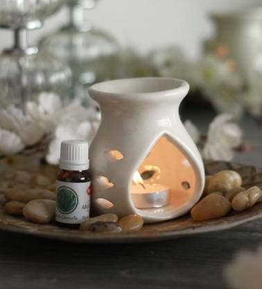 Lyallpur Stores Ceramic Aroma Tealight Diffuser White Colour Leaf Cut Design With 10 ML Jasmine Fragrance Oil & Candle (Pack Of 3) Diffuser Set Ceramic Aroma Tealight Diffuser White Colour Leaf Cut Design With 10 ML Jasmine Fragrance Oil & Candle (Pack Of 3)