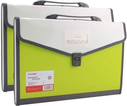 TRANBO Plastic Expanding File Folder with 13 Section Pockets, FC Size, Green (Pack of 2)