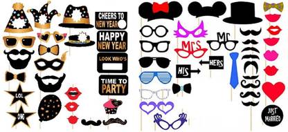 Kala Decorators (Set of 63)Set Of 27 Party Theme Gold and Black + Set of 36 Party props,Photo booth props Photo Booth Board