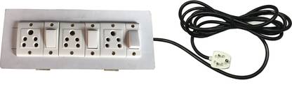 Engarc Electric Extension Wooden Board (3 Switch,3Socket) 5A 3 Meteres Wires 3  Socket Extension Boards