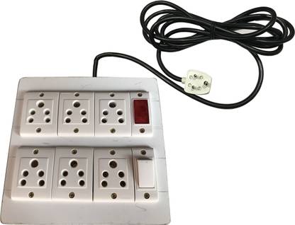 Hiken Electric Wooden Board Extension (6 Sockets,1Switch,1 Indicator) 5A 3 Meteres Wire 6  Socket Extension Boards