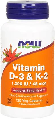 Now Foods Vitamin D-3 & K-2 1000 IU / 45 mcg 120 Veg Capsules