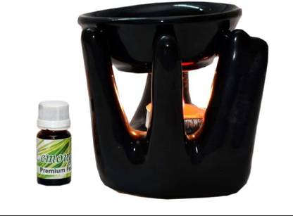 Bright Shop Ceramic Aroma Tealight Diffuser Air Diffuser With Fragrance Oil (10 ML) Black Colour Hand Shape Diffuser Set Ceramic Aroma Tealight Diffuser Air Diffuser With Fragrance Oil (10 ML) Black Colour Hand Shape