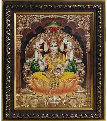 Puja N Pujari Goddess Laxmi / Shri Lakshmi / Laxmiji / Goddess of Wealth with Photo Frame (11.5*14.5 inch ) Religious Frame