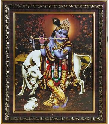 Puja N Pujari Lord Krishna / Shree Krishna / Baby Krishna / Bal Krishna / Sri Krishna 11.5x14.5 inch with Photo Frame Religious Frame