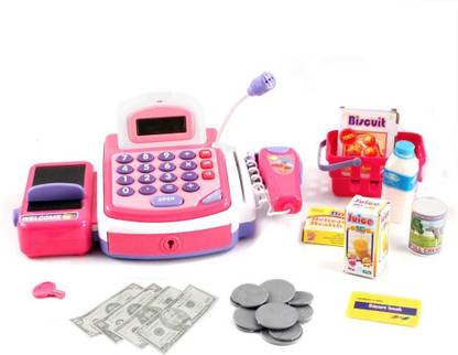 TKT Toys Cash Register Set for Kids with Barcode Scanner, Calculator, Swipe Function