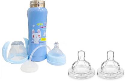Teeny Weeny Thermal Insulation Stainless Steel Baby Feeding Bottle 240ml - With Normal Flow Baby Nipples 2pcs Combo - 240 ml