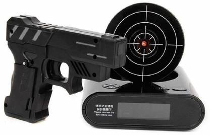 Iktu Digital Black Alarm Clock with Infrared Laser Gun - LED Digital Display Game Clock