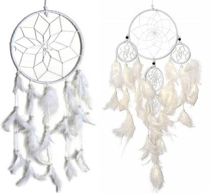 Ryme Combo Of SIngle Ring , 5 Ring White Dream Catcher Wall Hanging for Home/Office Wool Dream Catcher