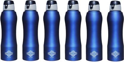 IndianArtVilla Set of 6 Steel Bottle Enorgonomic Design New Sipper Cap Blue Matt 1000 ml Bottle