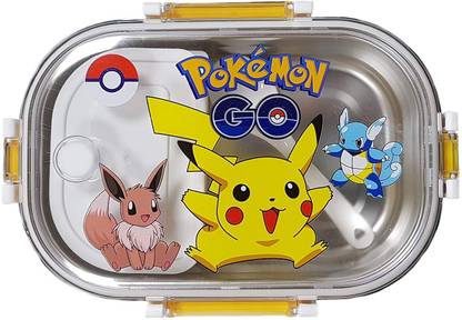 RIANZ Pokemon High Quality Steel Insulated Lunch Box in Transparent Cover with Cartoon Characters (Yellow) 1 pc 2 Containers Lunch Box