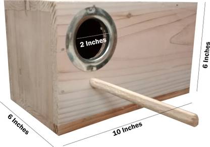 JOVIAN 10 Inches Size Natural Wood Mountable Nest Box, Cum Breeding Box With Perch Attached For Birds-African love birds, Love birds, Finches, and oustside birds Bird House