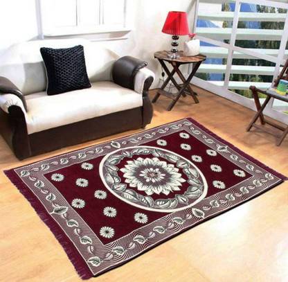 ROYAL DECOR Red Chenille, Cotton Carpet