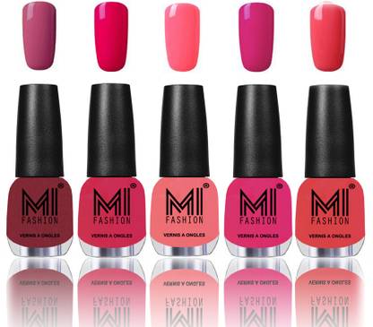 MI FASHION Bold and Beautiful Combo of 5 Extra Shine Power Lasting Nail Polish Combo No-16 Mauve brown,Moon magenta,Pink mania,Passion pink,Light pink