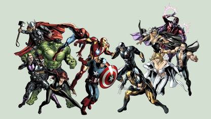 Comics Avengers Vs. X-Men Thor Hawkeye Hulk Black Widow Spider-Man Iron Man Cyclops Wolverine Emma Frost Magneto Captain America HD Wallpaper Background Fine Art Print