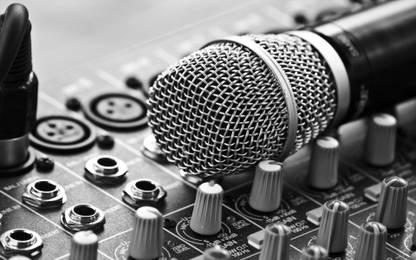 Music Studio Cool Black White Microphone HD Wallpaper Background Fine Art Print