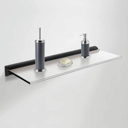 DECOHOME Floating Clear Glass Shelve 8mm Black 24"x9" Glass Wall Shelf