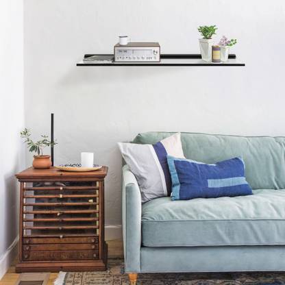 DECOHOME Floating Clear Glass Shelve 8mm Black 36"x9 Glass Wall Shelf